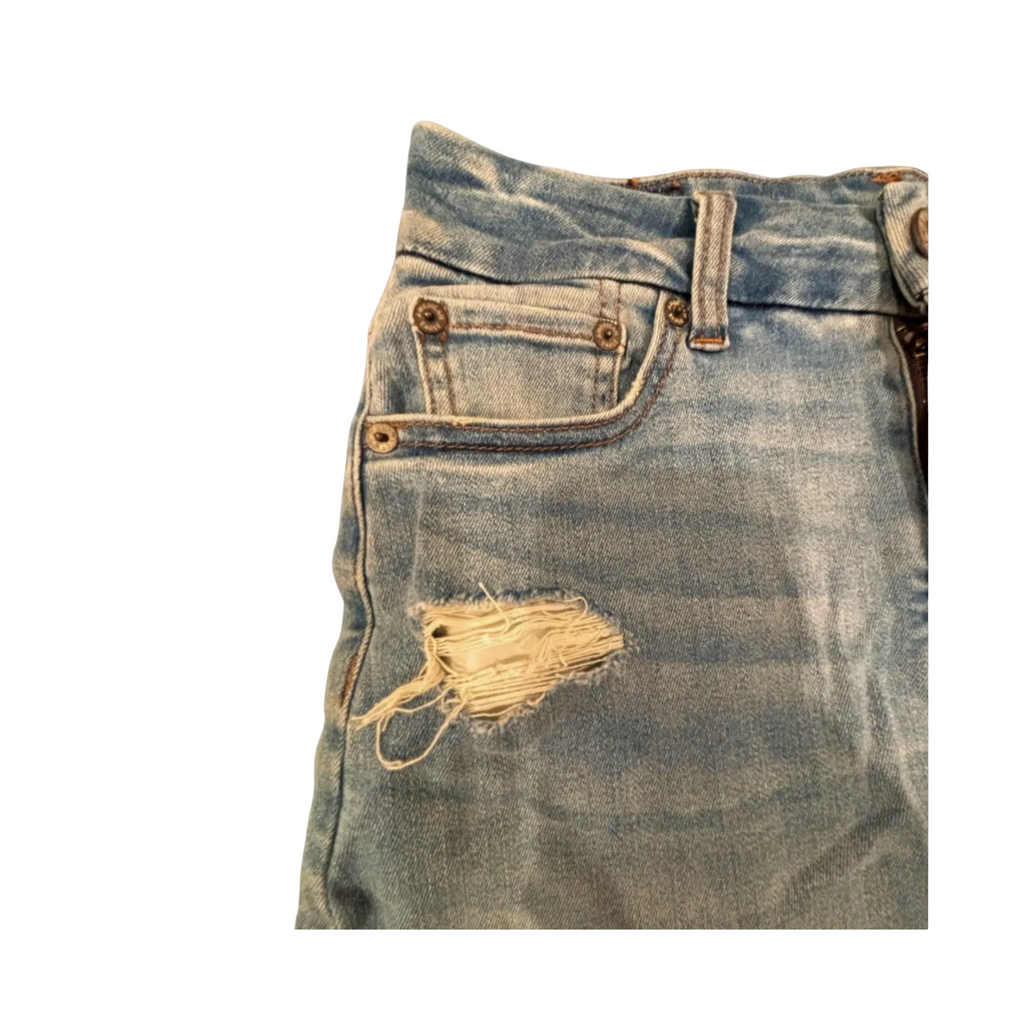 Used American Eagle Womens Denim Mini Skirt - Distressed - Next Level Stretch | Blue | 0