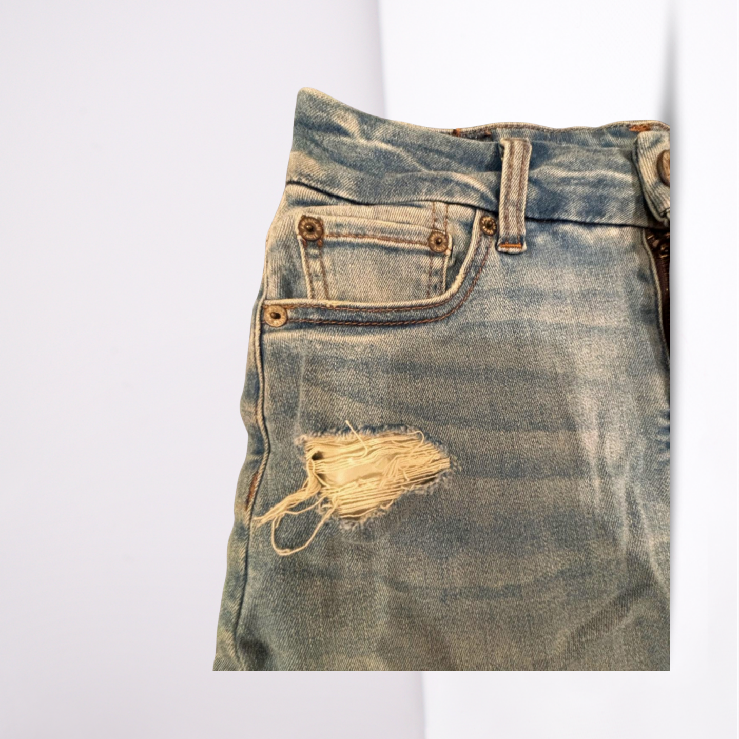 American Eagle Womens Denim Skirt Medium Wash Distressed Next Level Stetch - Blue - 8 - Very Good - Pic 7