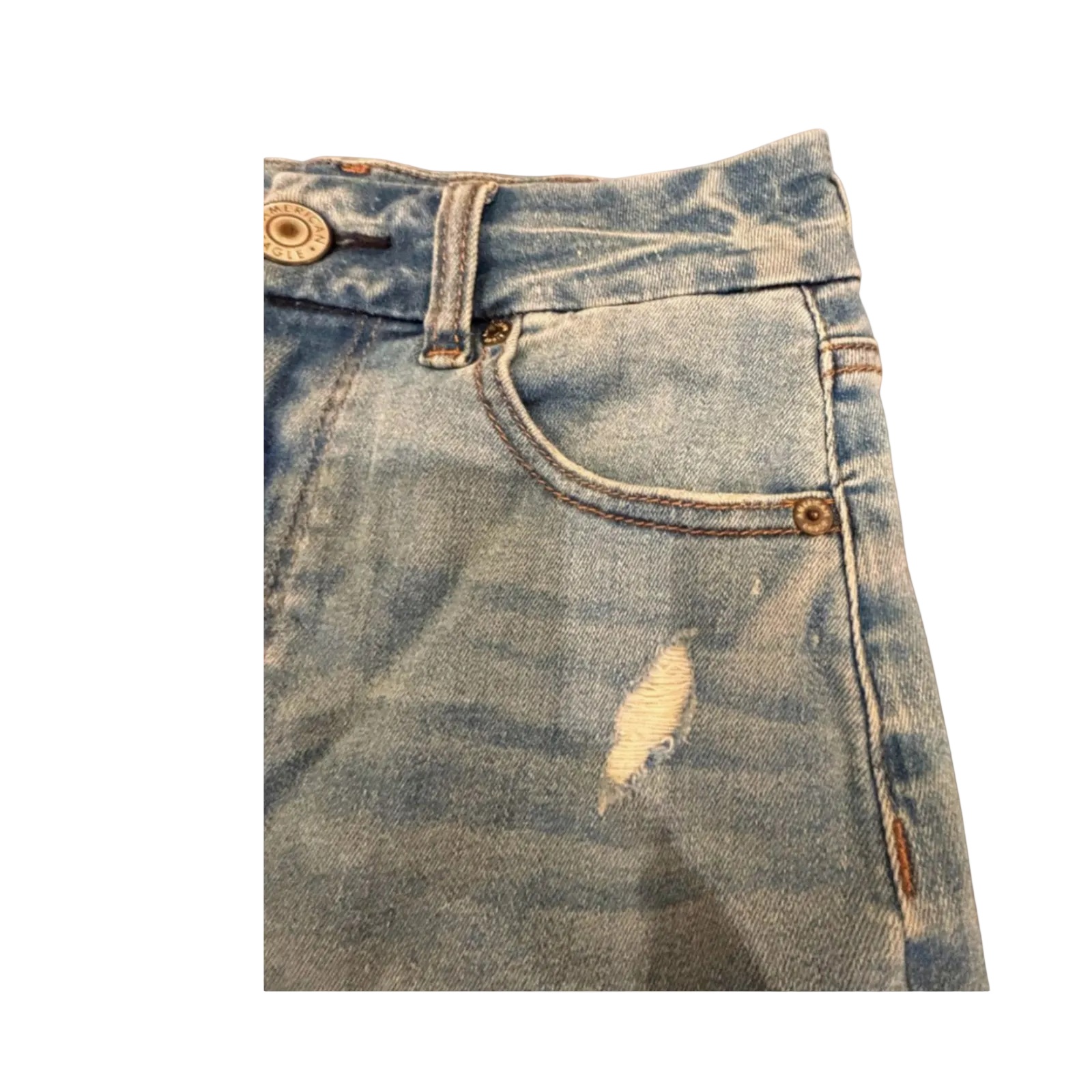 Used American Eagle Womens Denim Mini Skirt - Distressed - Next Level Stretch | Blue | 0