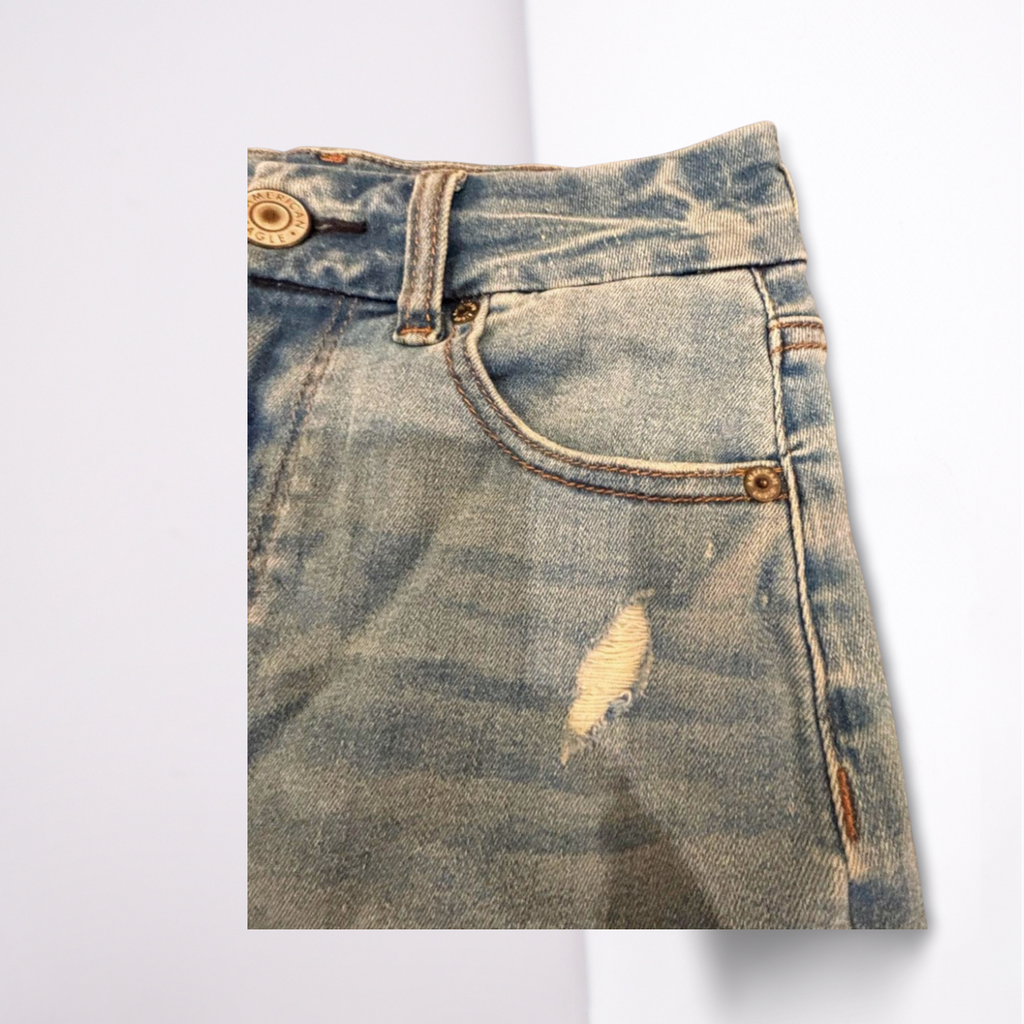 American Eagle Womens Denim Skirt Medium Wash Distressed Next Level Stetch - Blue - 8 - Very Good - Pic 2