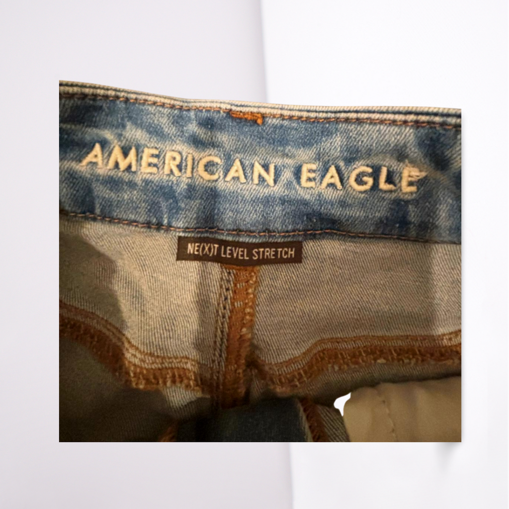 American Eagle Womens Denim Skirt Medium Wash Distressed Next Level Stetch - Blue - 8 - Very Good - Pic 4