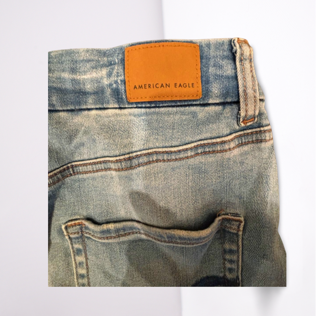 American Eagle Womens Denim Skirt Medium Wash Distressed Next Level Stetch - Blue - 8 - Very Good - Pic 6