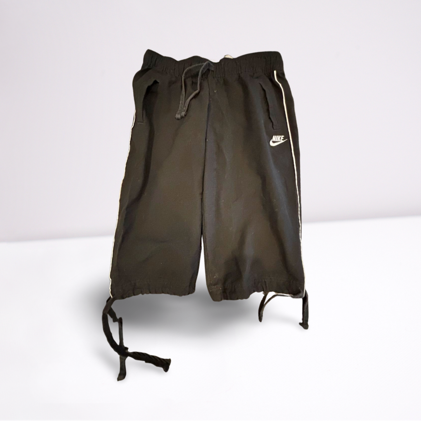 Youth Girls Nike Athletic Capri Pants Workout Stitched Logo Ties - Youth Medium - Black - Very Good - Pic 1