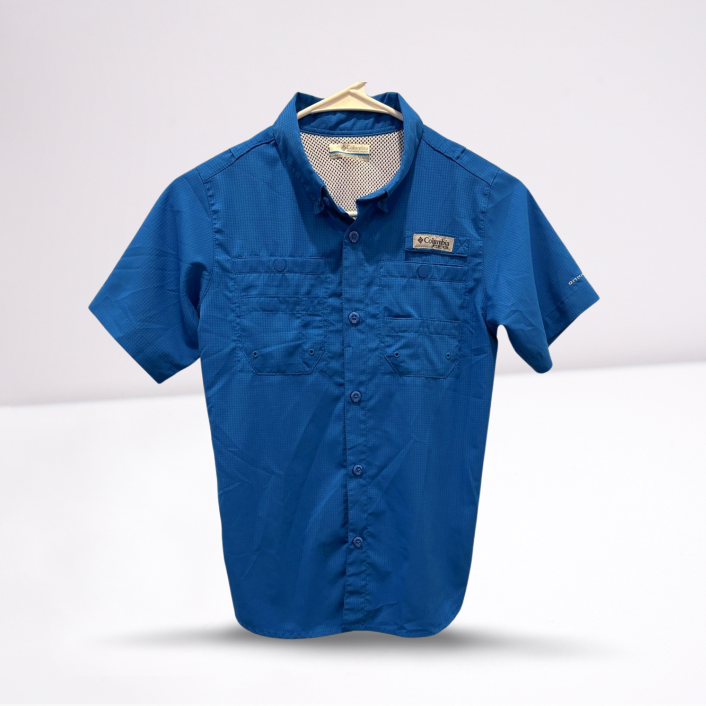 Columbia Youth Boys Short Sleeve Button Down Shirt Outdoor Fishing - Blue - Medium - Very good - Pic 1