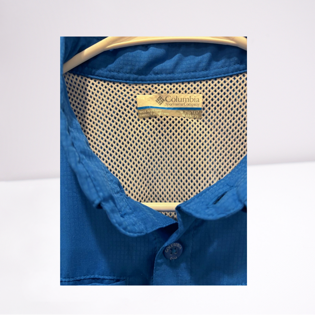Columbia Youth Boys Short Sleeve Button Down Shirt Outdoor Fishing - Blue - Medium - Very good - Pic 2