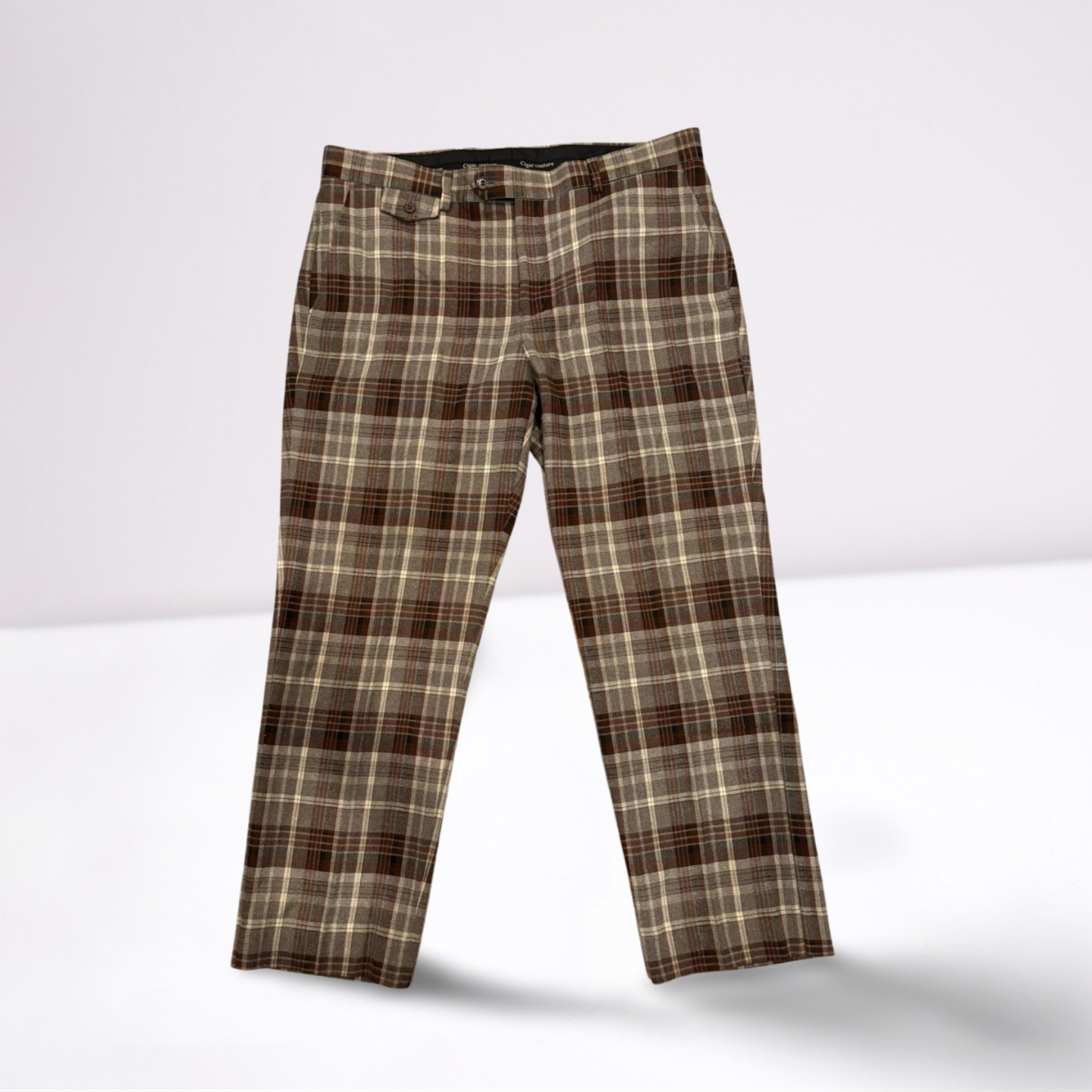 Cigar Couture Mens Trousers Casual Pants - Plaid - Brown/Gray/White/Black - 38x30 - Very Good - Pic 1