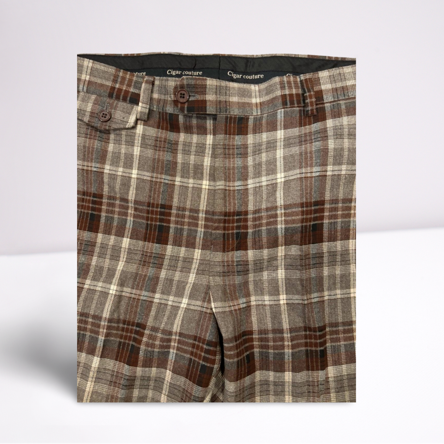 Cigar Couture Mens Trousers Casual Pants - Plaid - Brown/Gray/White/Black - 38x30 - Very Good - Pic 4