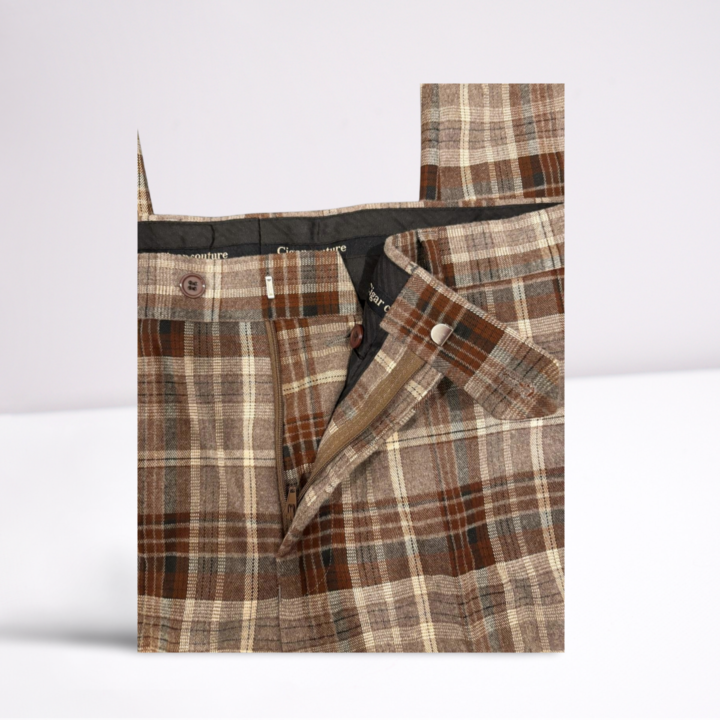 Cigar Couture Mens Trousers Casual Pants - Plaid - Brown/Gray/White/Black - 38x30 - Very Good - Pic 3