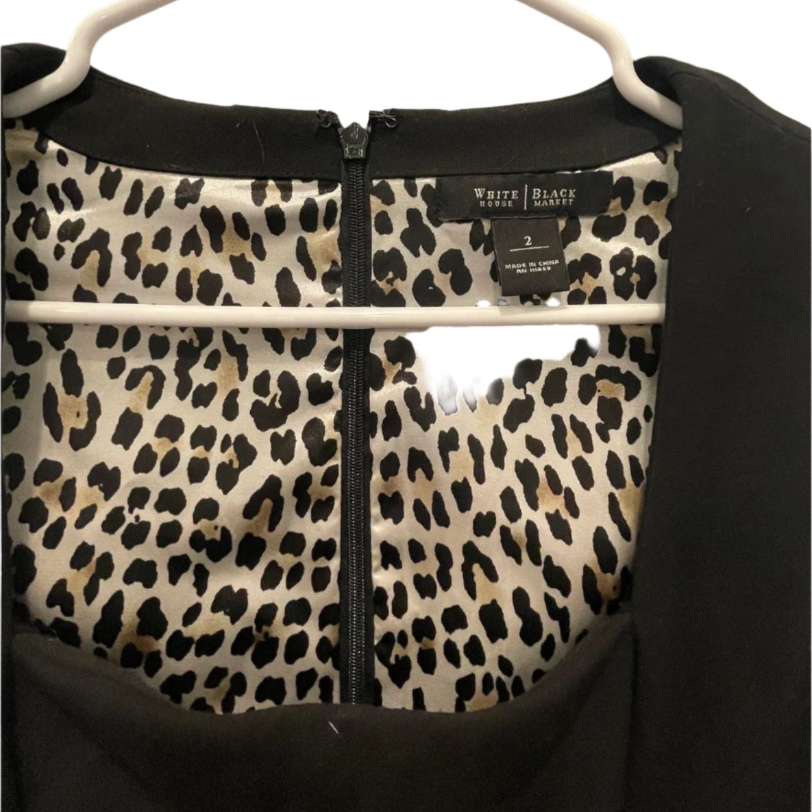 Used White House Black Market Womens Dress - Sheath Leopard Satin | Black | 2