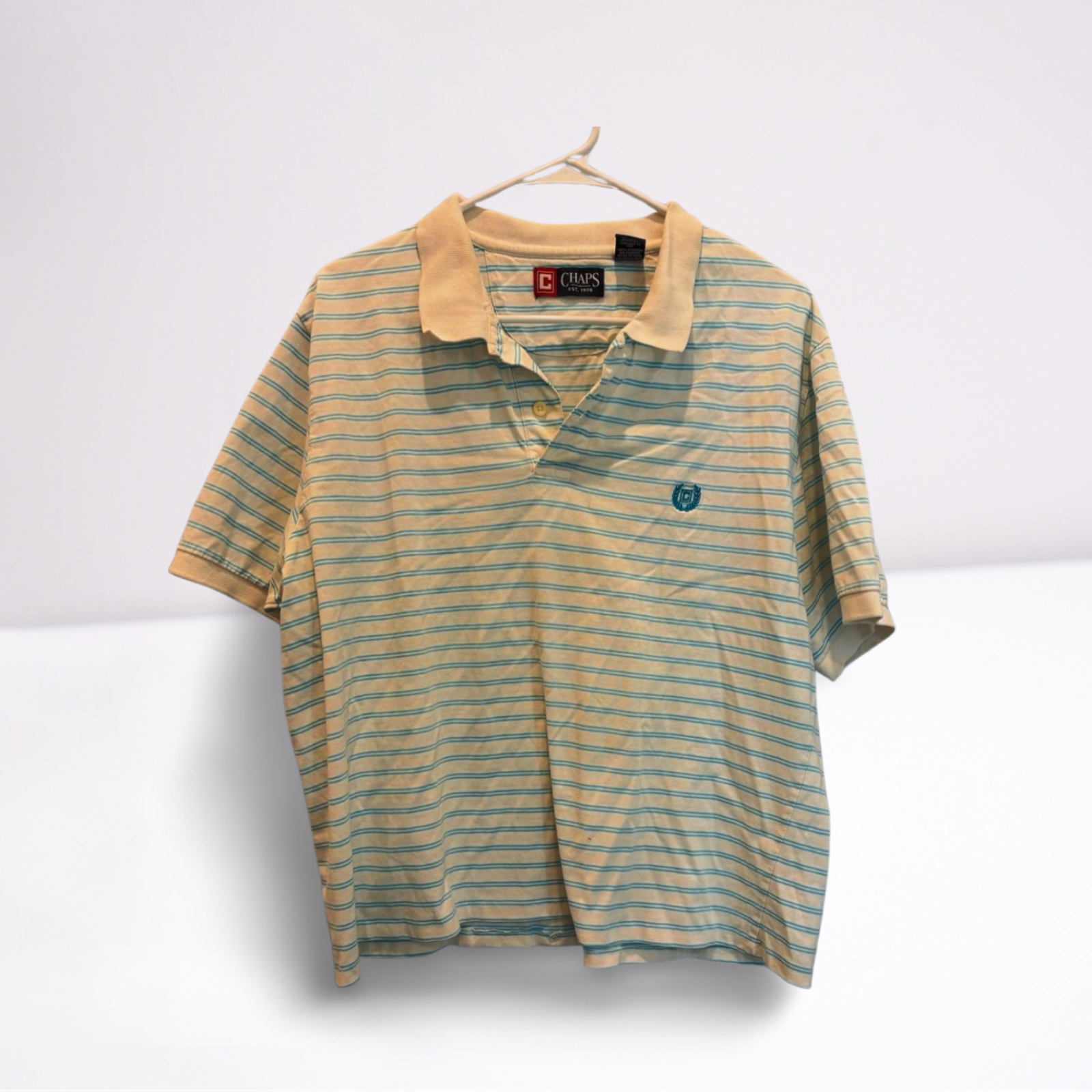Used Chaps Mens Polo - Striped - Vintage | Blue/White | Large