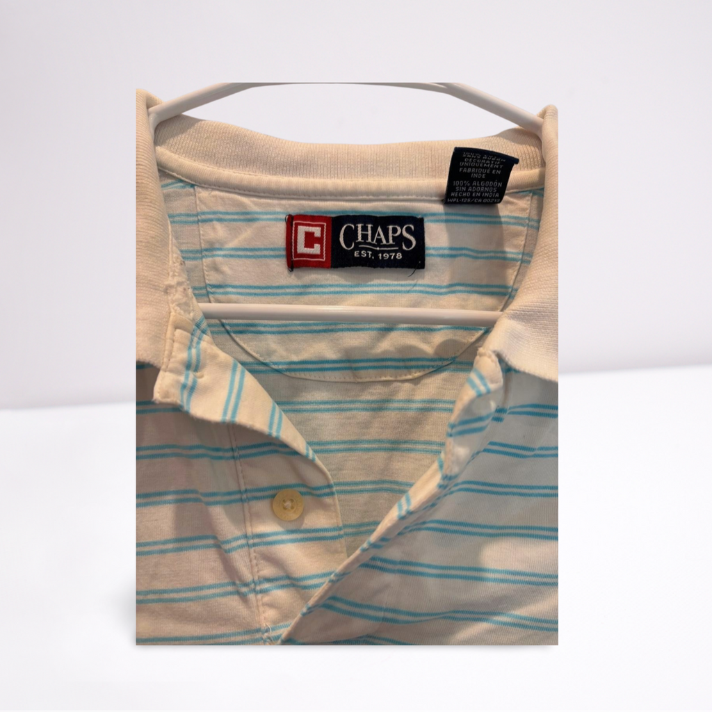 Used Chaps Mens Polo - Striped - Vintage | Blue/White | Large