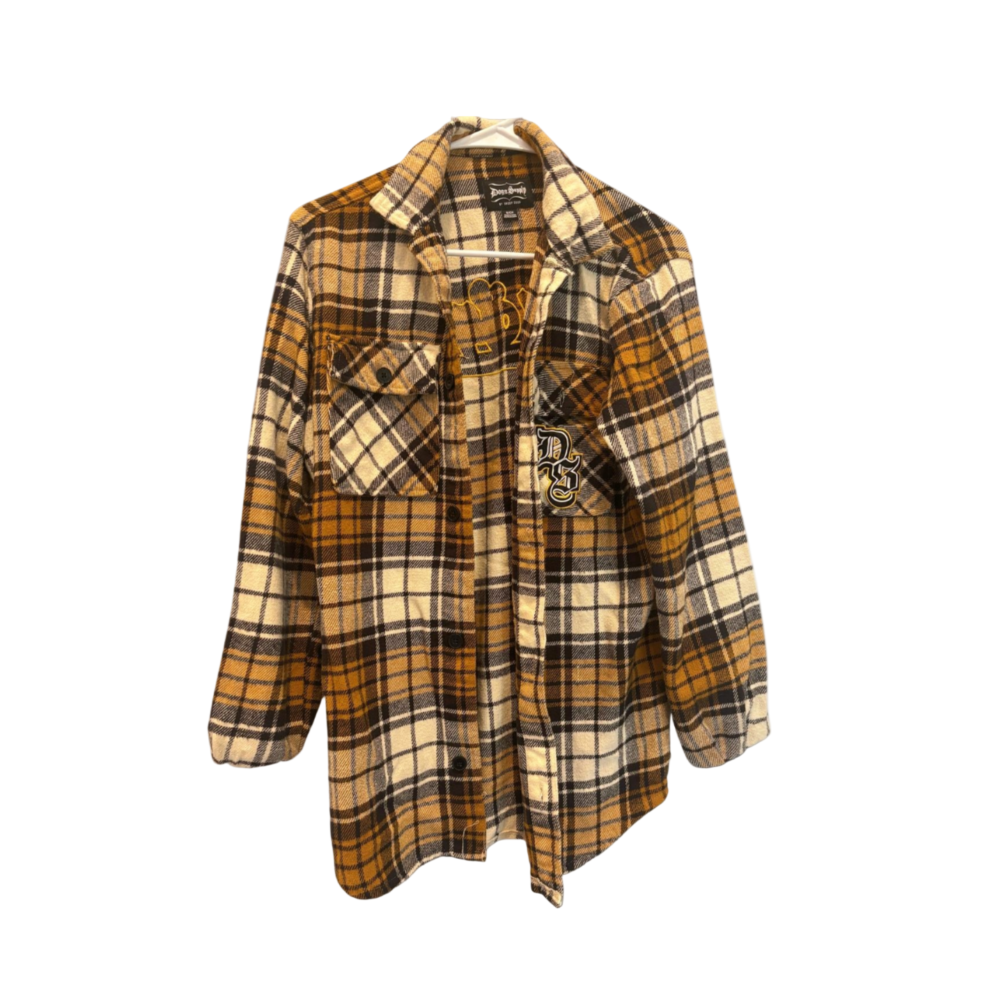 Dogg Supply by Snoop Dogg Mens Button Down Shirt Rapper Loose - Gold/White/Black - Small - Like New - Pic 1