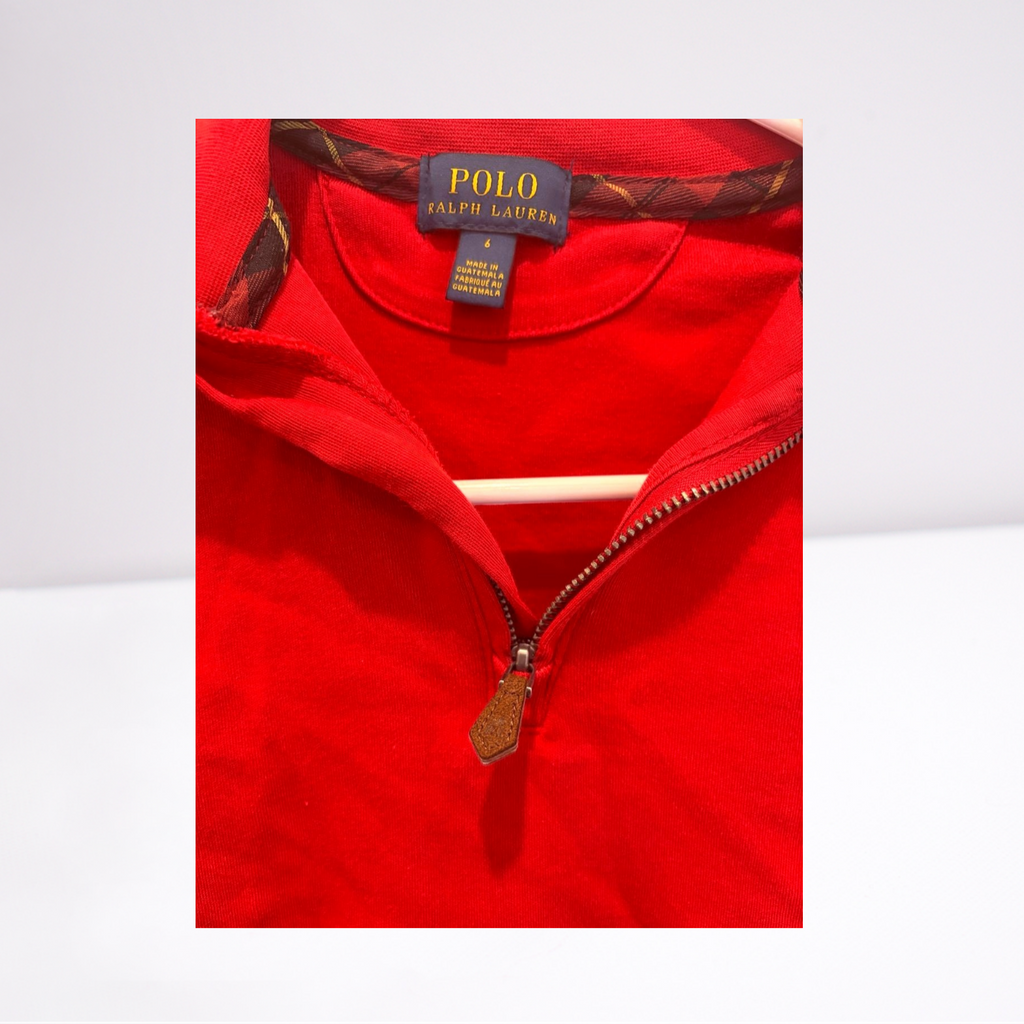 Polo Ralph Lauren Unisex Youth Quarter Zip Pullover - red - 6 - Like New - Pic 2