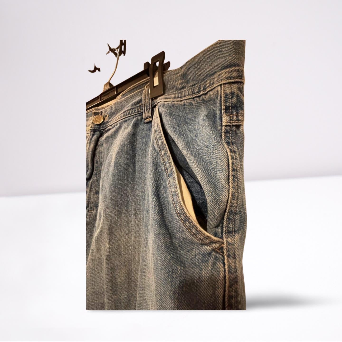 Arizona Mens Jeans Denim Carpenter Faded Relaxed Fit Straight - Blue - 40x32 - Like New - Pic 6