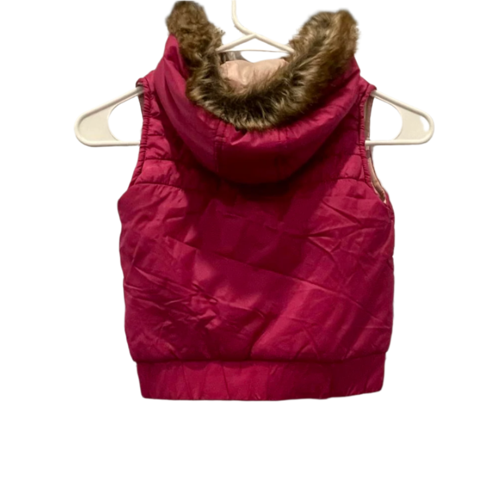 Used ROXY Youth Girls Puffer Vest - Fur Trim Hood | Pink | Small