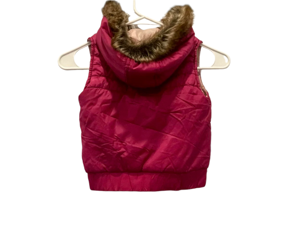 ROXYs Youth Girls Puffer Vest Fur Trimmed Hood - Pink - Small - Like New - Pic 2