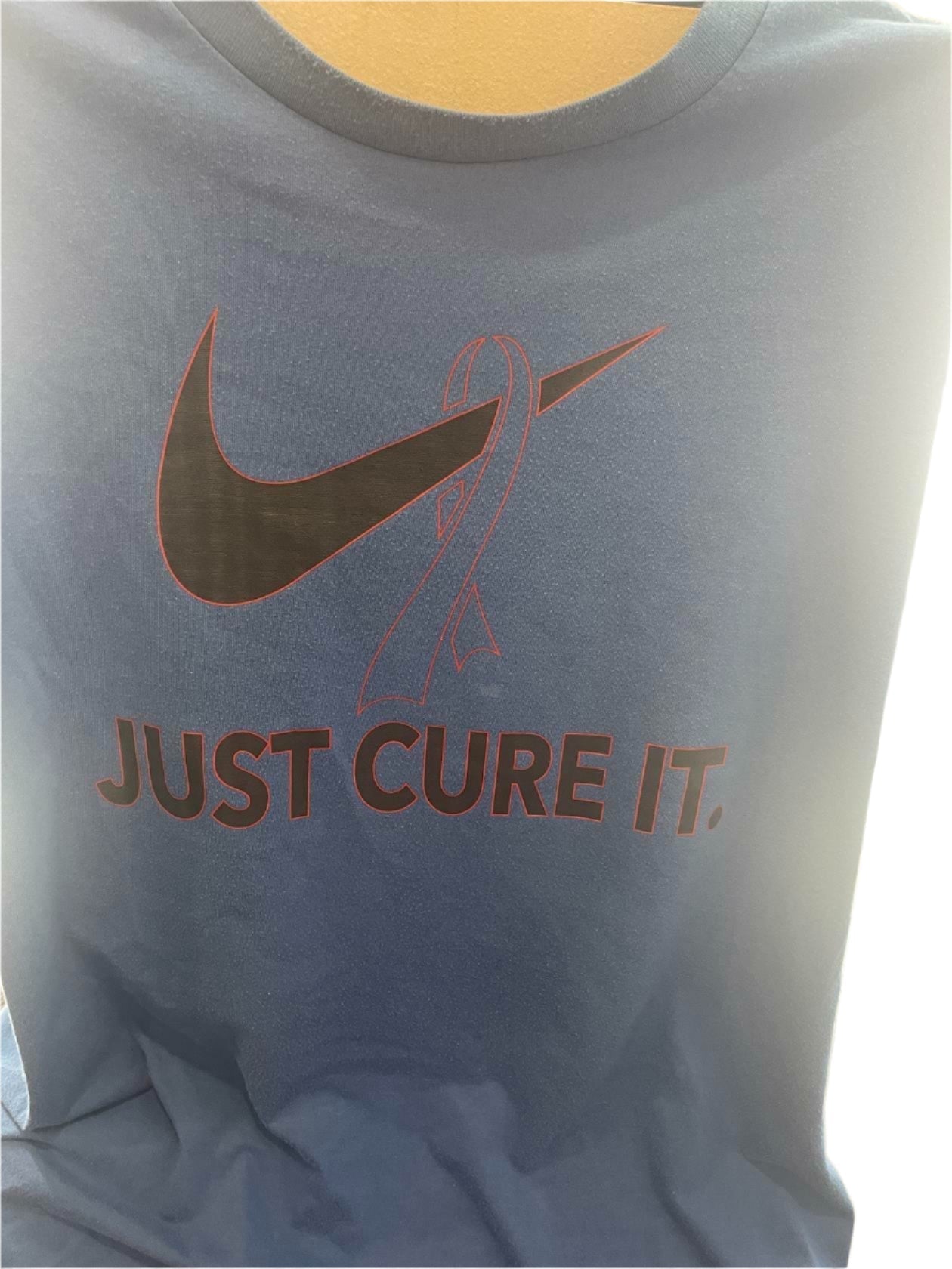 Nike Unisex T-Shirt Just Cure it Cancer Awareness - Blue - Large - Very Good - Pic 3