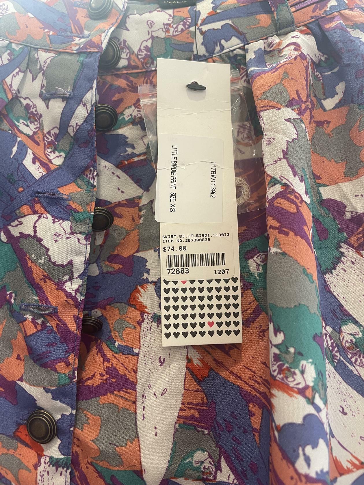 Bluejuice Womens Mini Skirt -  Birdie Print, Aussie Designer - Multi-Color - Size XS - New