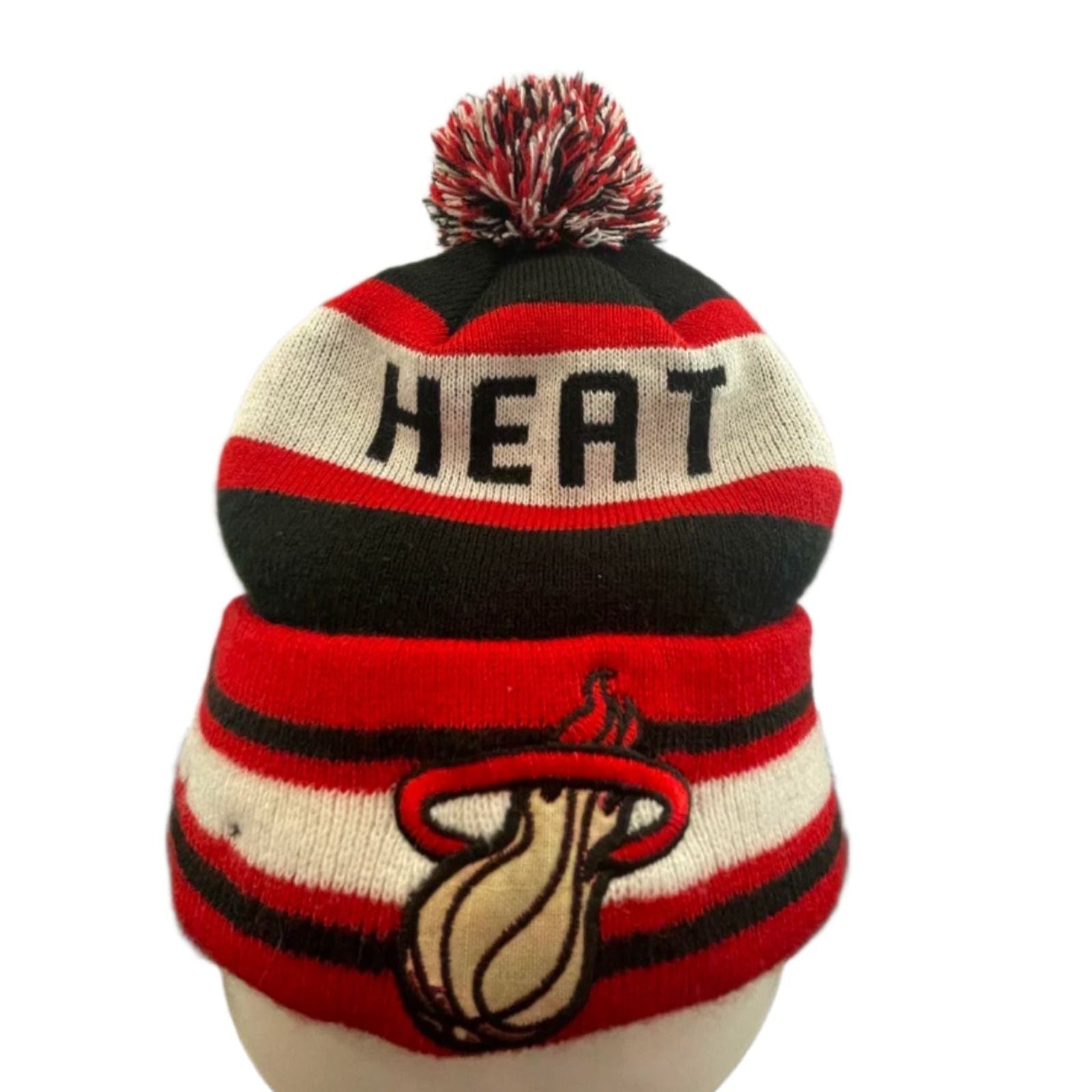 Used NBA Miami Heat Unisex Adult Beanie By New Era - Cuffed | Black/Red/White | One Size