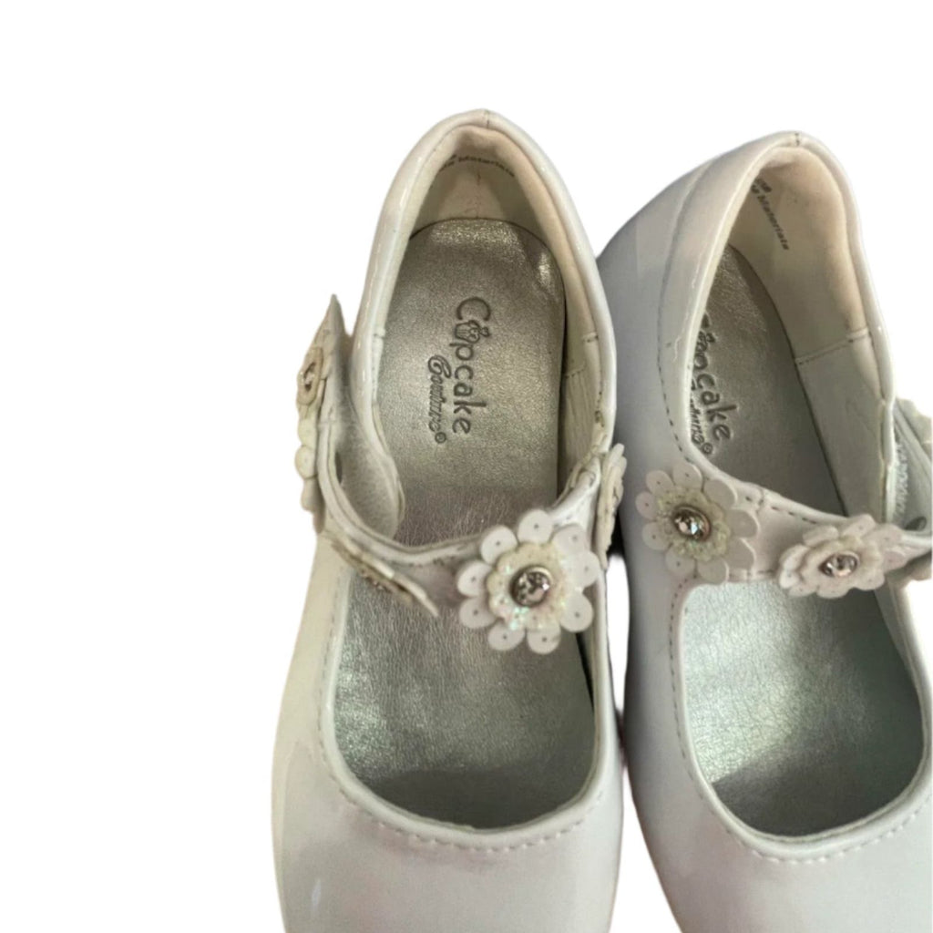 Used Cupcake Couture Little Girls Strap Shoes - Floral | White | 8M