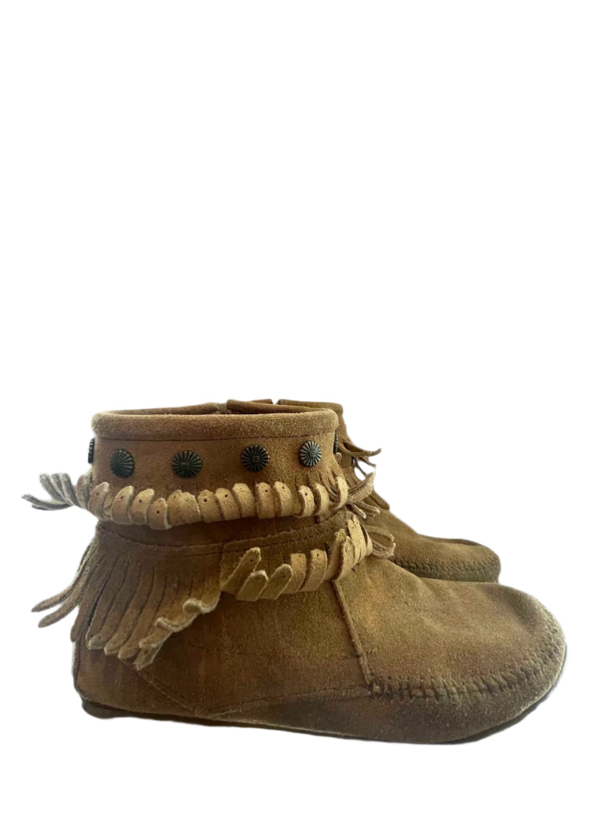 Minnetonka Womens Moccasins 697T Double Fringe Side Zip - Brown - 8 - Good - Pic 3