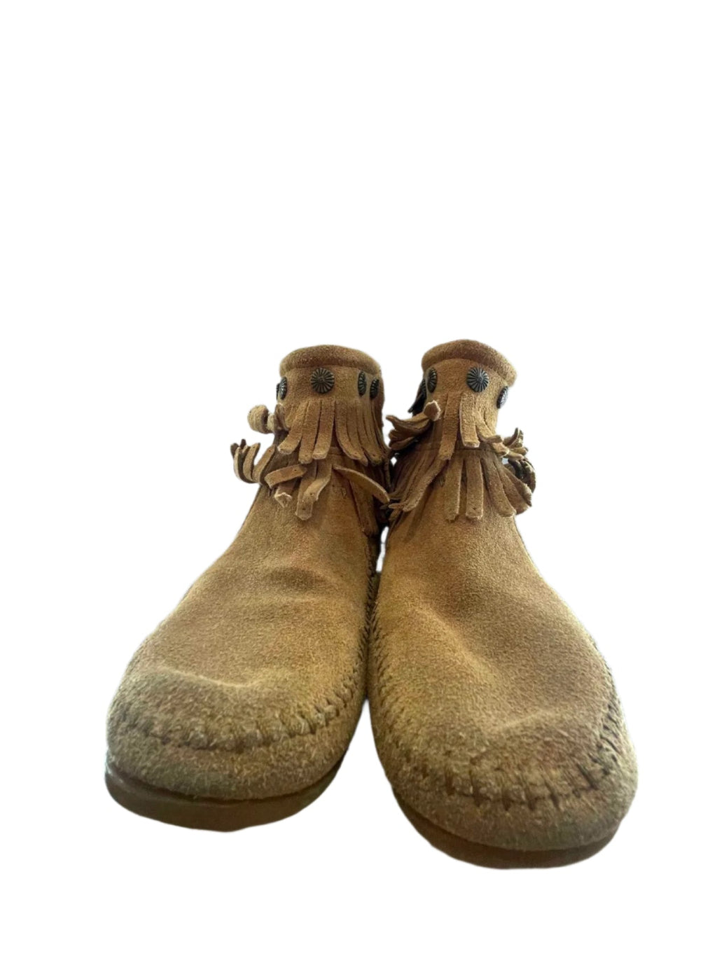 Minnetonka Womens Moccasins 697T Double Fringe Side Zip - Brown - 8 - Good - Pic 2