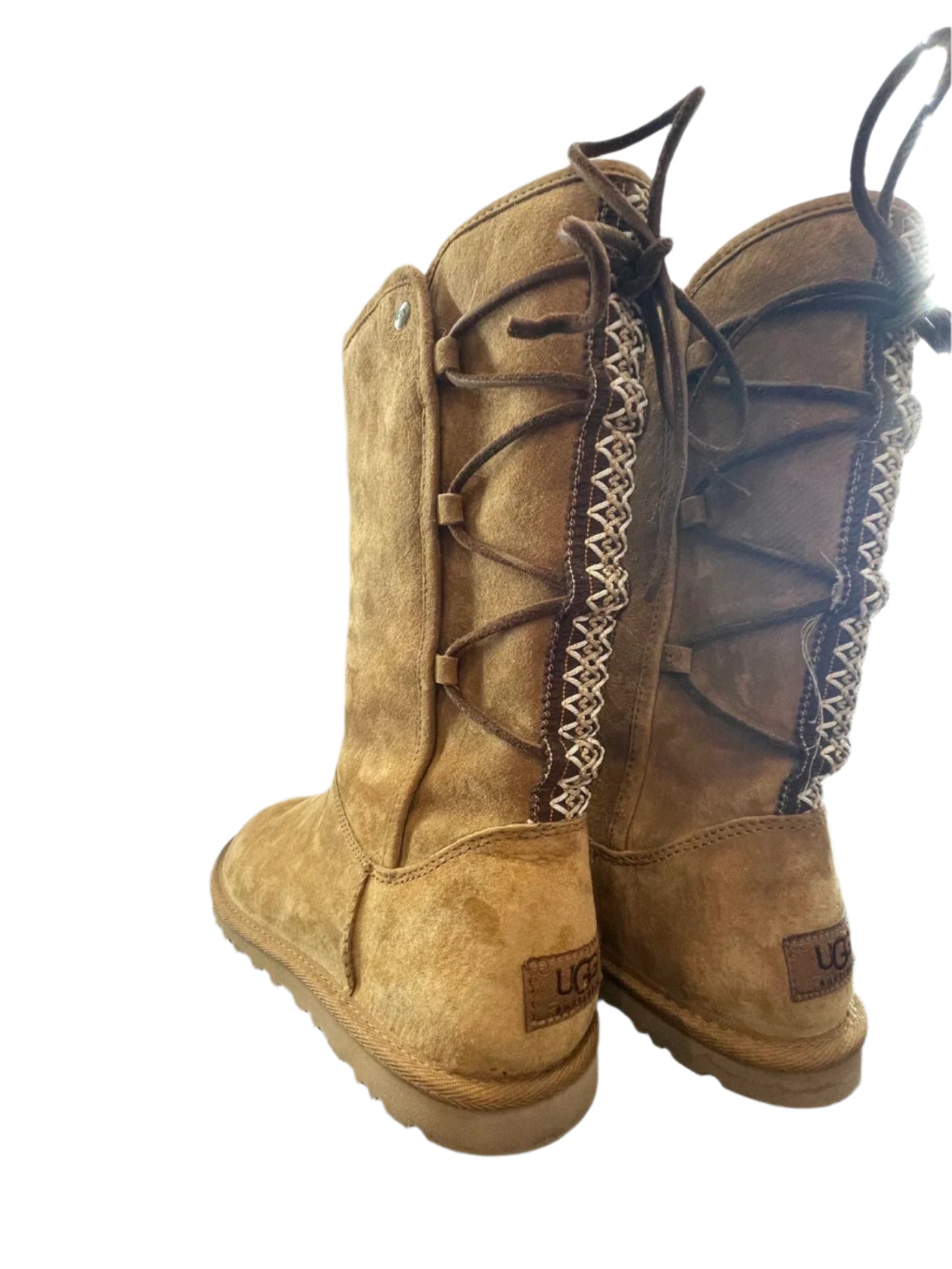 UGG Womens Boots Tall Braided Tasman Chestnut - Brown - 8 - Very Good - Pic 2