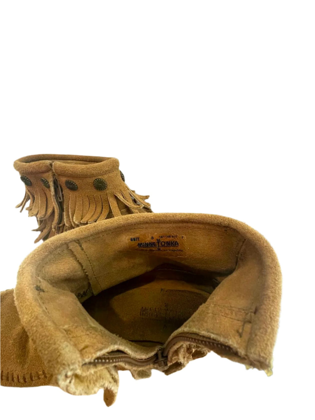 Minnetonka Womens Moccasins 697T Double Fringe Side Zip - Brown - 8 - Good - Pic 8