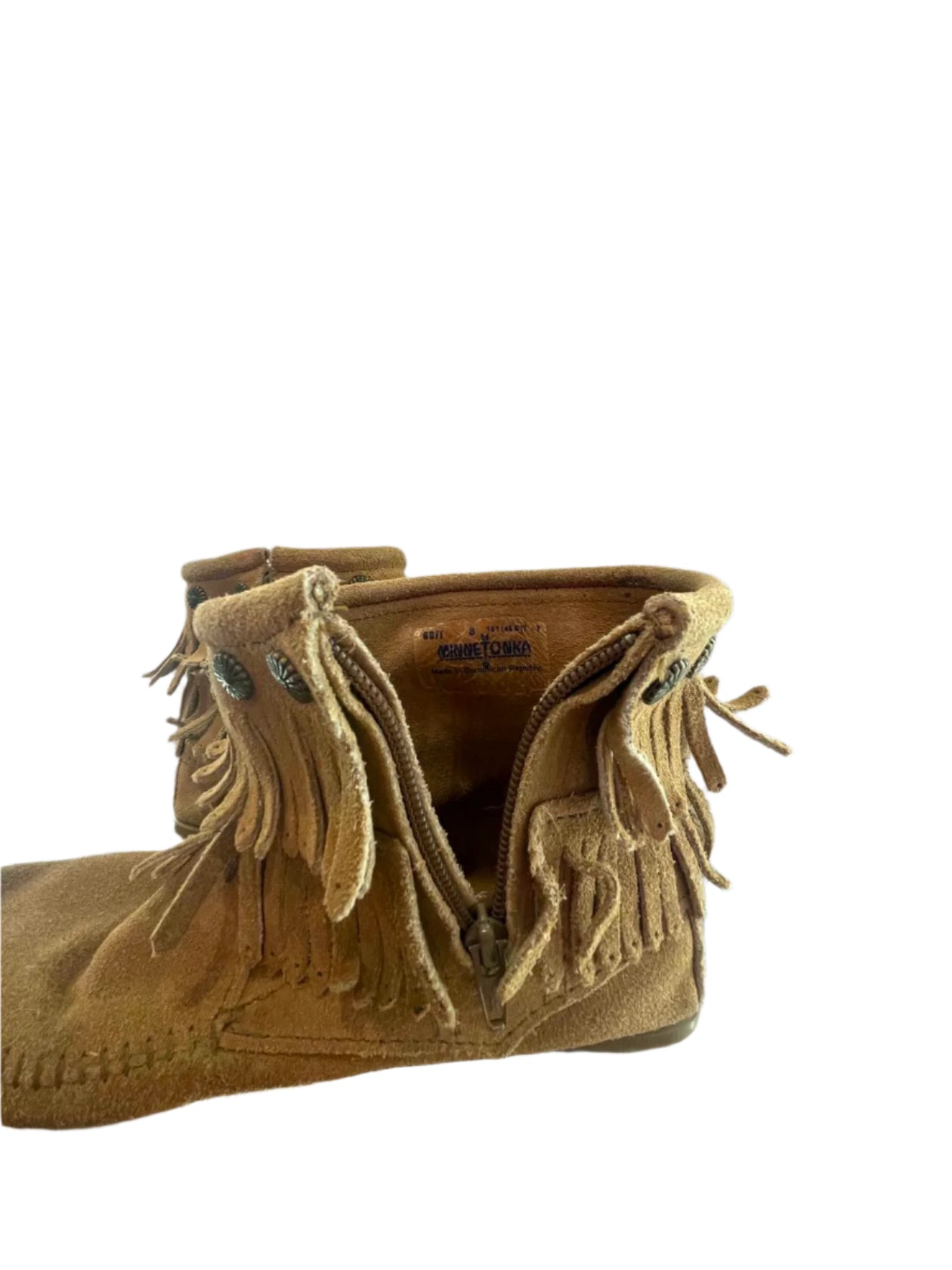 Minnetonka Womens Moccasins 697T Double Fringe Side Zip - Brown - 8 - Good - Pic 7