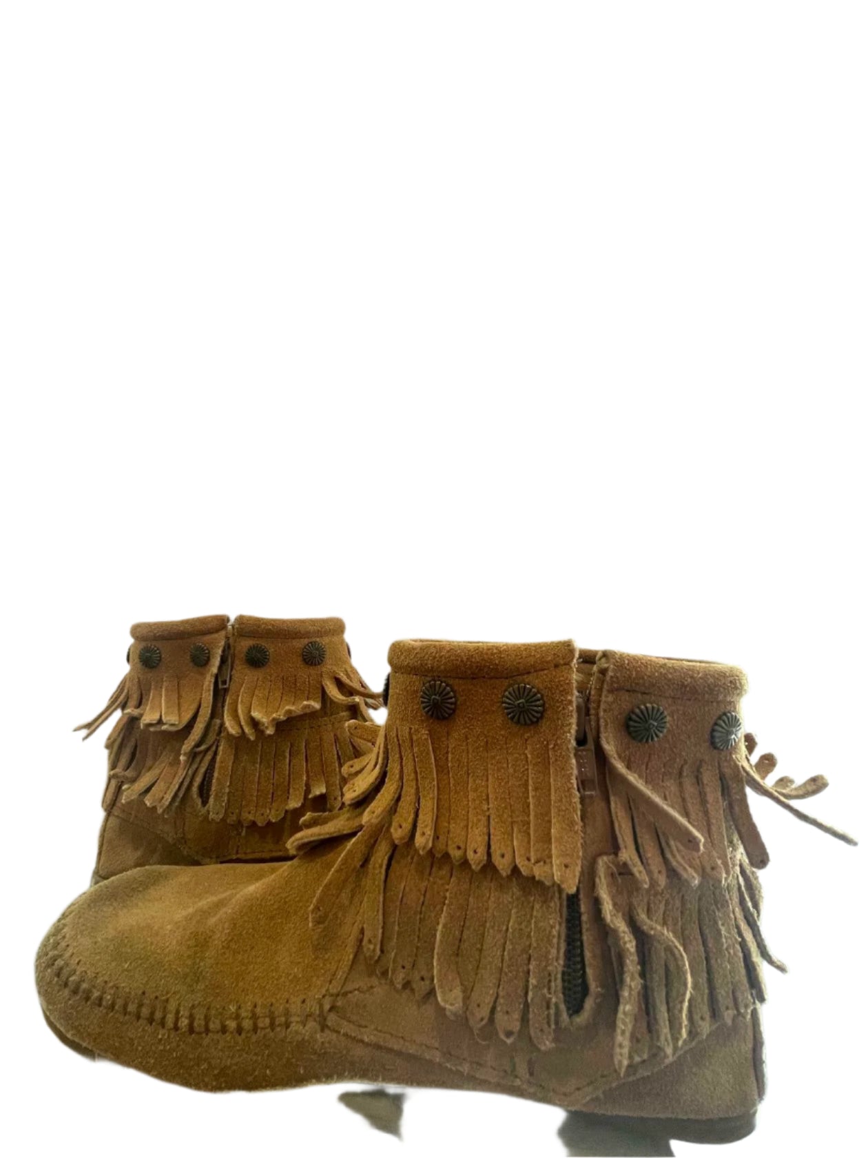 Minnetonka Womens Moccasins 697T Double Fringe Side Zip - Brown - 8 - Good - Pic 6