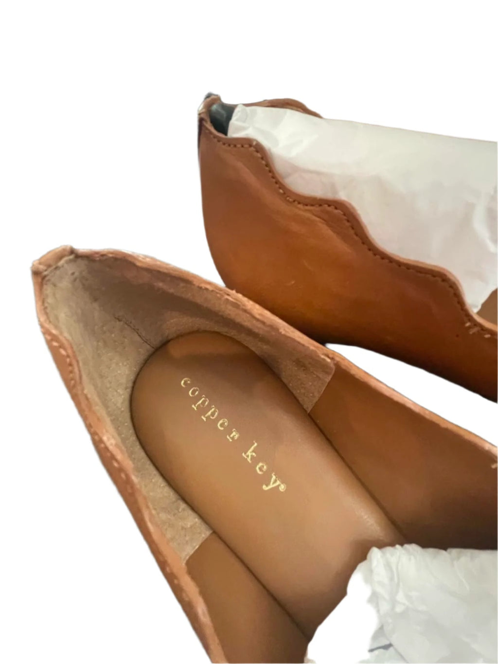 Copper Key Womens Flats Shoes Lovely leather Scalloped Brown Cara Luggage - Brown - 10W - Like New - Pic 9