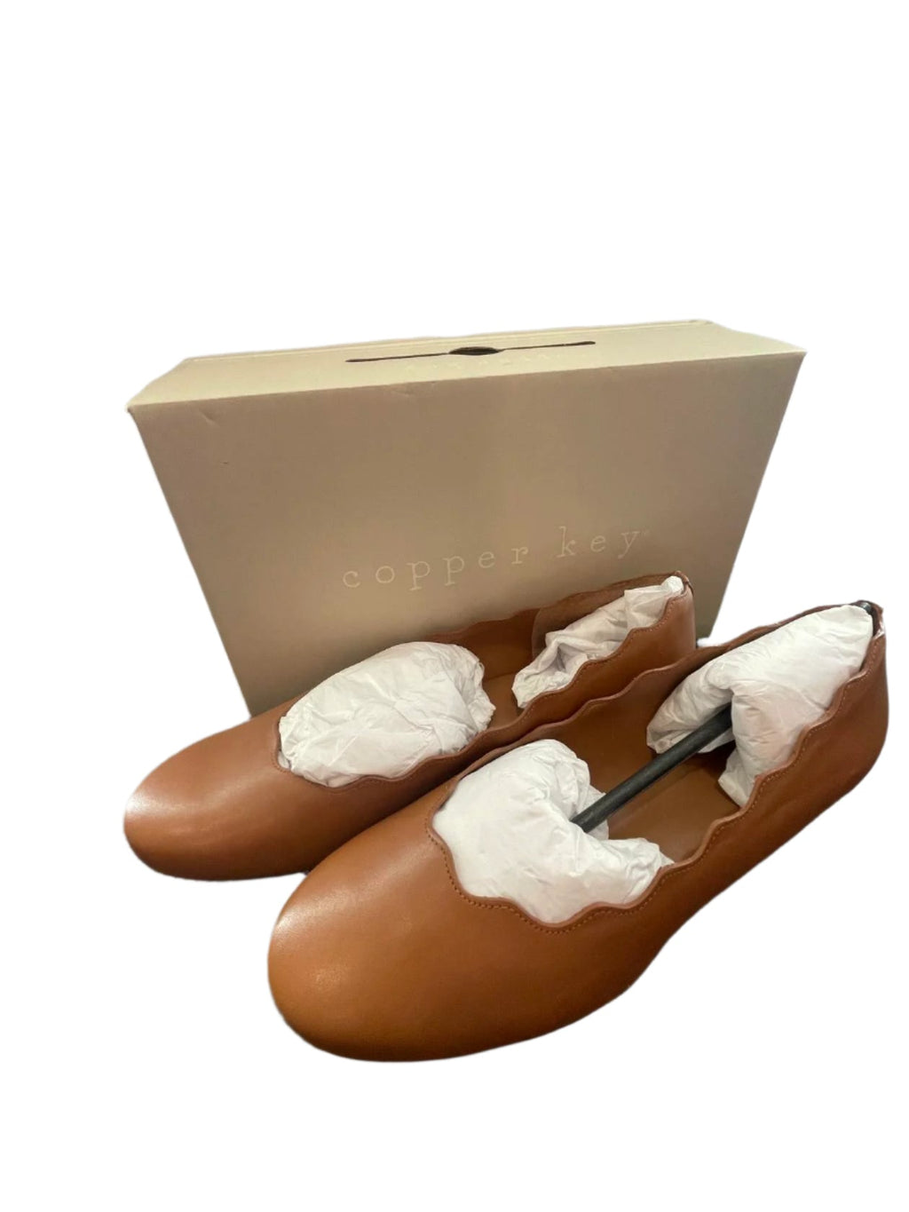 Copper Key Womens Flats Shoes Lovely leather Scalloped Brown Cara Luggage - Brown - 10W - Like New - Pic 5