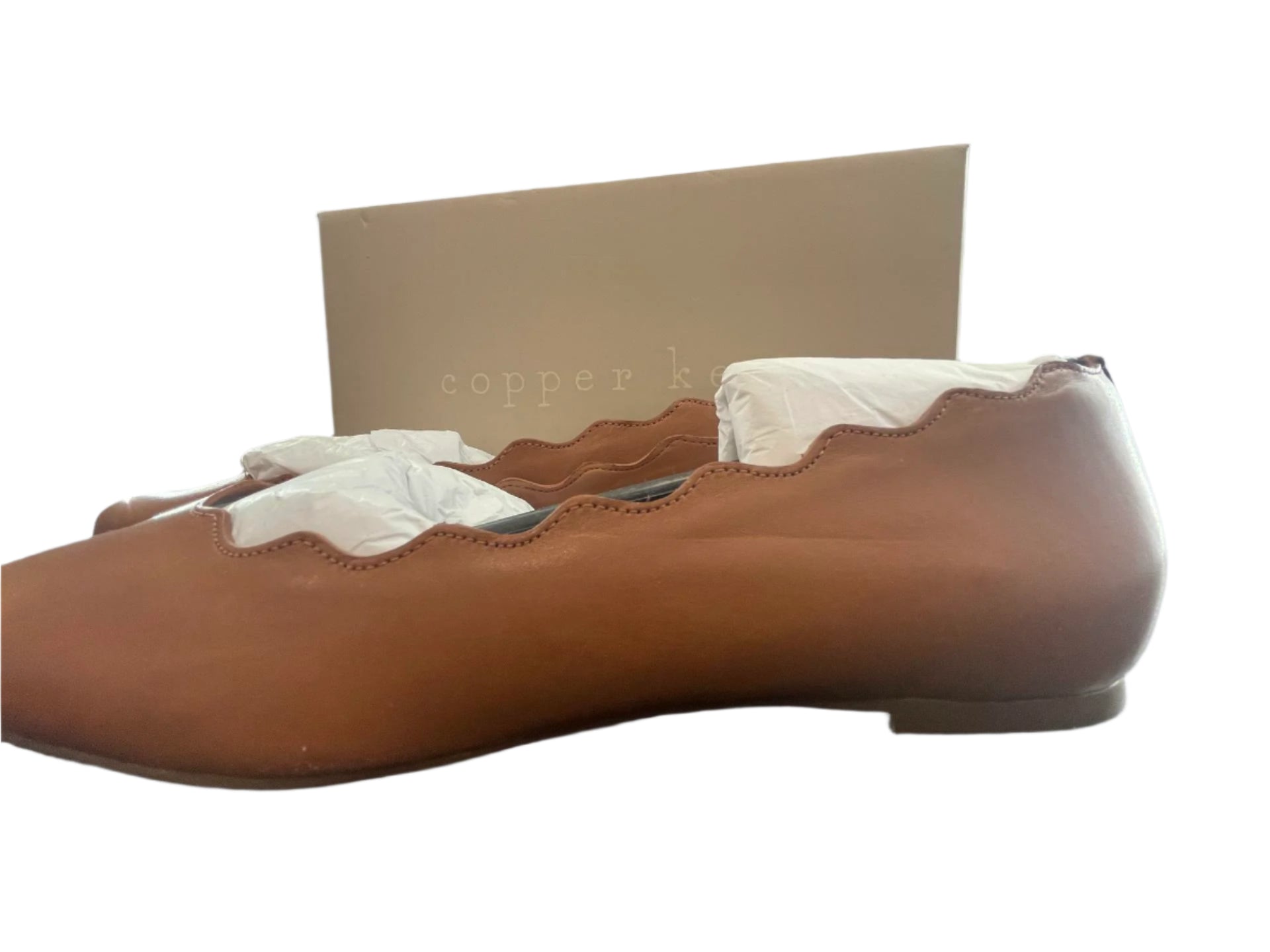 Copper Key Womens Flats Shoes Lovely leather Scalloped Brown Cara Luggage - Brown - 10W - Like New - Pic 6