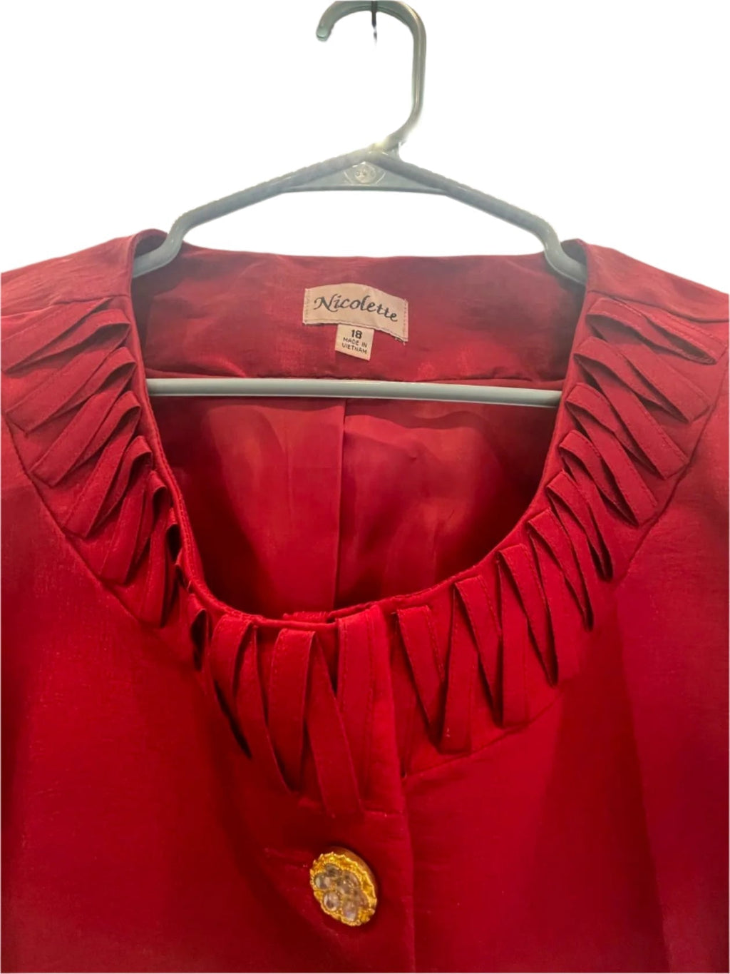 Nicolette Womens Blazer Ruffles Bedazzled Buttons Formal Casual - Red - 18 - Very Good - Pic 5