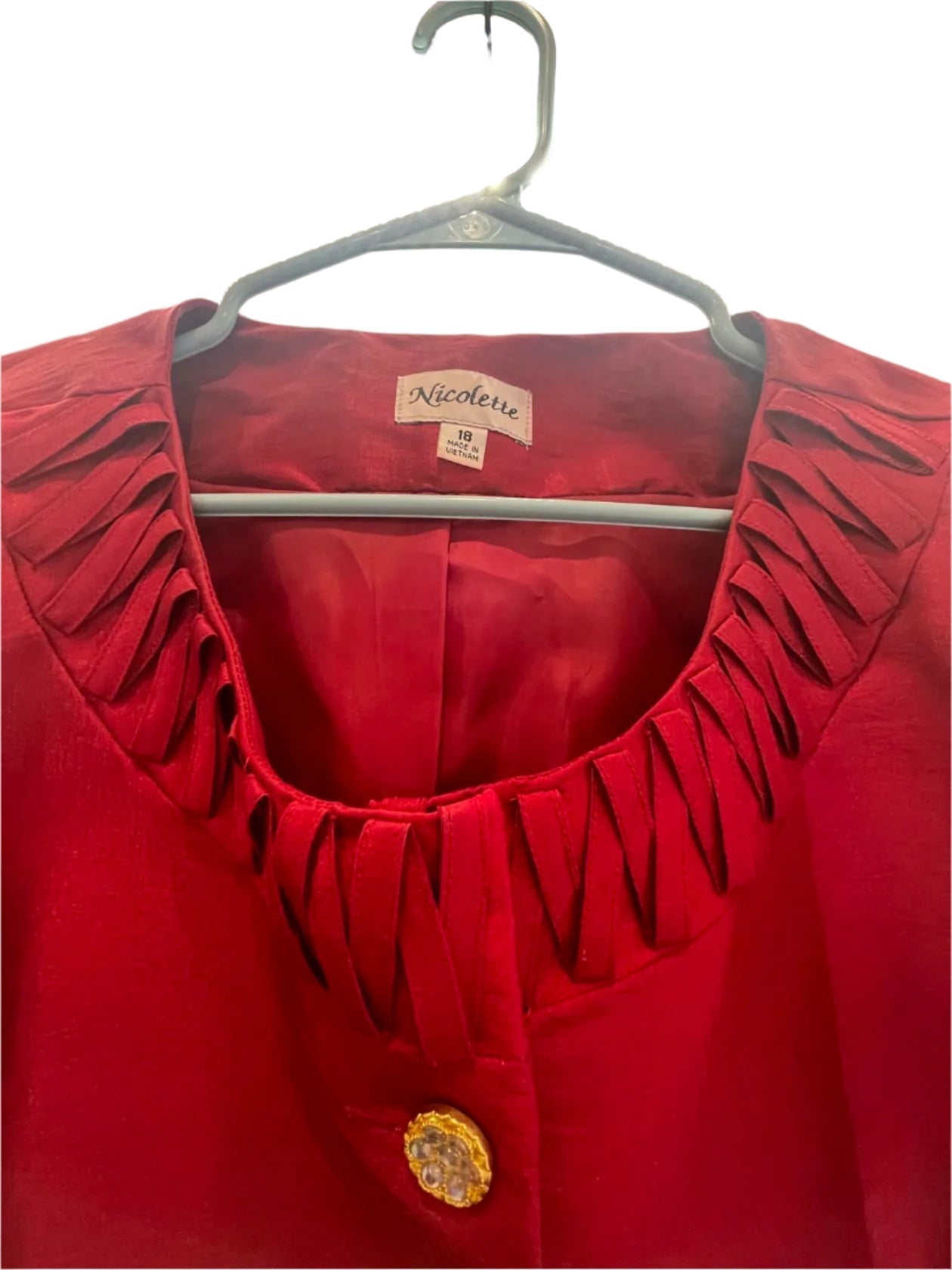 Nicolette Womens Blazer Ruffles Bedazzled Buttons Formal Casual - Red - 18 - Very Good - Pic 5