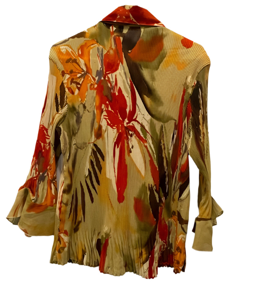 Essentials by Milano Womens Blouse Floral Peat Flowers - Red - XL - Very Good - Pic 2