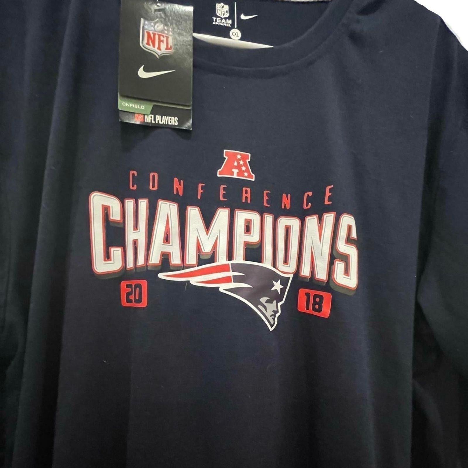 Used Fanatics Unisex Adult NFL Team Long Sleeve T-Shirt | New England Patriots Conference Champions 2018 | Navy | 2XL